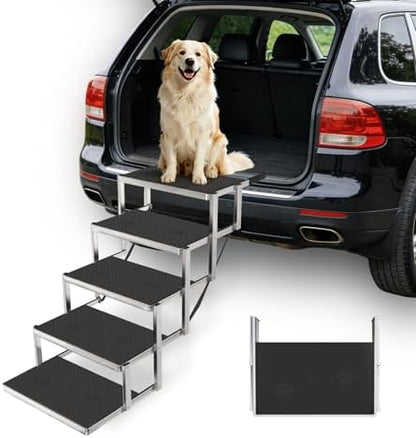 Dog Steps for Car & SUV – 5-Step Foldable Pet Stairs for Large Dogs, Non-Slip Heavy-Duty Plastic Dog Stairs, Lightweight & Portable Vehicle Access, Great Alternative to Dog Ramp for Truck by Unknown