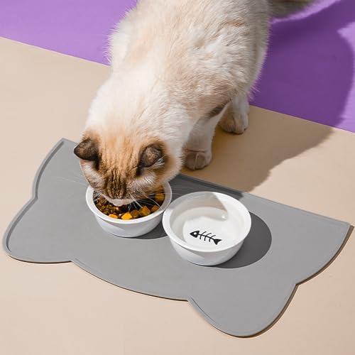 Cat Food Mat, Silicone Non Slip Dog Bowl Mat Waterproof Cat Feeding Mat Stop Food Spills and Water Messes Out to Floor Pet Food Mat (Dark Gray, 17" x 10") - Image 2