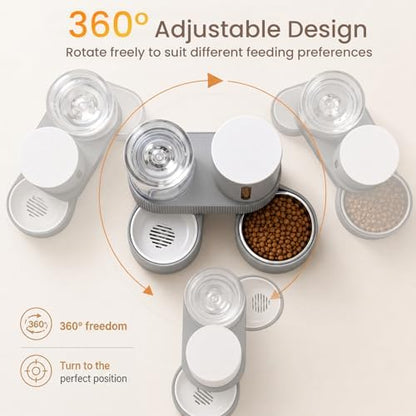 Gravity Cat Feeder 2 Pack Automatic Food Feeder and Water Dispenser Set Detachable Pet Bowl with Silicone Mat and Brush for Cats Small Medium Dogs, Large Capacity(Grey) - Image 5