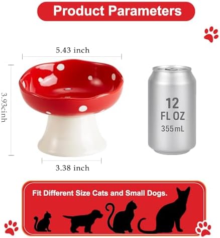 Red Mushroom Cat Bowl, Elevated Ceramic Bowl for Cats - Image 2
