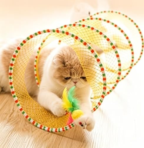 Andiker Spiral Tunnel for Cats, 21.45” Collapsible Cat Tunnel with Feather Toy and Plush Mouse Interactive Cat Toys for Indoor Cats to Relieve Boredom for Kitten (Yellow) - Image 5