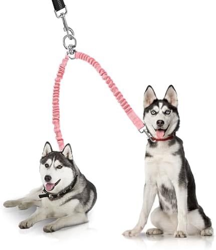 YAODHAOD Double Dog Leash,Two Dog Leash Splitter, No Tangle 360° Swivel Rotation Reflective Lead, Adjustable Length Bungee Heavy Duty Walking Training Dual Extension (Pink) by YAODHAOD