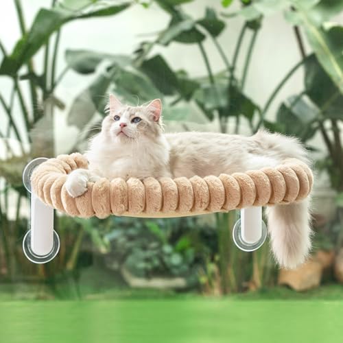 Sunhoo Foldable Cat Window Perch, Large Suction Cup Kitty Hammock, Tan by Sunhoo