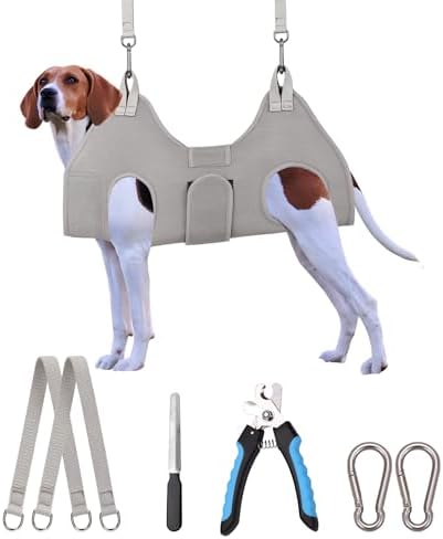 Kkiimatt Dog Grooming Hammock Harness, M-Large Dog Hammock for Nail Trim, Gray Dog Restraint for Nail Clipping,Dog Grooming Sling Thick Neck Support by Kkiimatt