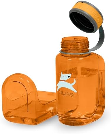 OllyDog OllyBottle, Dog Water Bottle, Pet Water Dispenser with Detachable Bowl, Pet Accessories for Outdoor Walking, Hiking, Travel (600ml, Flame) by OllyDog
