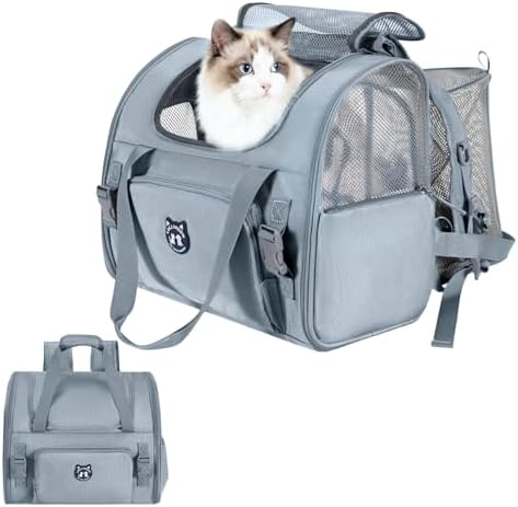 Lollimeow Expandable Cat Carrier Backpack for Large Cats - Airline Approved Pet Carrier Backpack for Small Dogs, Hiking & Travel, Waterproof with Breathable Mesh, 22lbs Capacity (Light Grey, Large) by Lollimeow