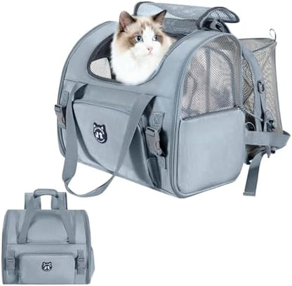 Lollimeow Expandable Cat Carrier Backpack for Large Cats - Airline Approved Pet Carrier Backpack for Small Dogs, Hiking & Travel, Waterproof with Breathable Mesh, 22lbs Capacity (Light Grey, Large) by Lollimeow