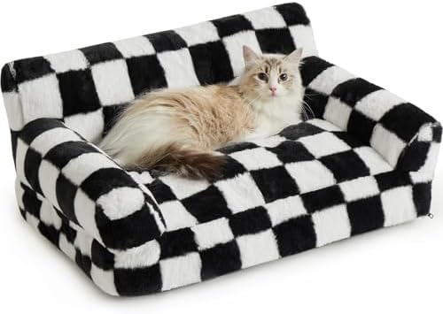 BFPETHOME Cat Couch & Dog Couch Bed, Pet Sofa for Small Pet, Cute Cat Sofa, Checkered Dog Bed with Washable Cover (Black&White) by BFPETHOME