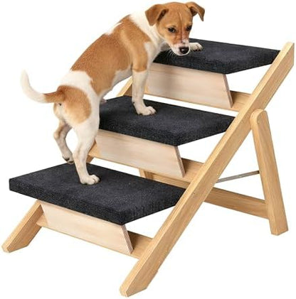 Wooden Pet Stairs for Medium Dogs, Foldable pet Stairs Dog Stairs Ramp with Non-Slip Pads, 3-Step Wood Cat Ladder for High Beds Sofa Dog Steps Couch Car, Portable Pet Steps Supporting up to 150 lb by TTCOLATOPIA
