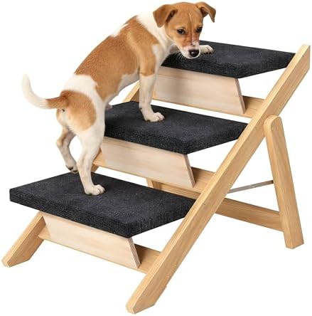 Wooden Pet Stairs for Medium Dogs, Foldable pet Stairs Dog Stairs Ramp with Non-Slip Pads, 3-Step Wood Cat Ladder for High Beds Sofa Dog Steps Couch Car, Portable Pet Steps Supporting up to 150 lb by TTCOLATOPIA