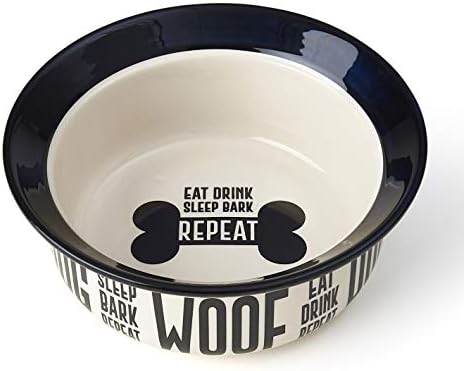 PetRageous 17001 Eat Drink Repeat Two-Tone Stoneware Dishwasher Safe Dog Bowl 4-Cup 8.18-Inch Diameter 3-Inch Tall for Medium and Large Dogs and Cats, Off-White, (Pack of 1) - Image 3