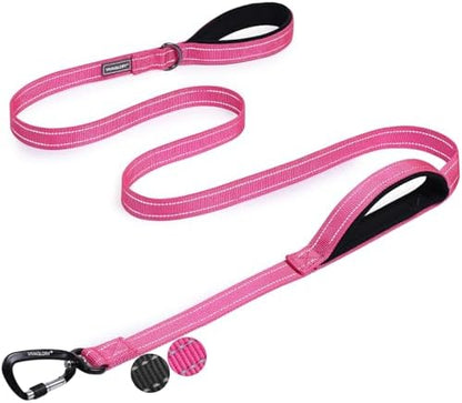 VIVAGLORY Double Handle Dog Leash Twingrip, 6ft x 1in, Pink-Carabiner by VIVAGLORY