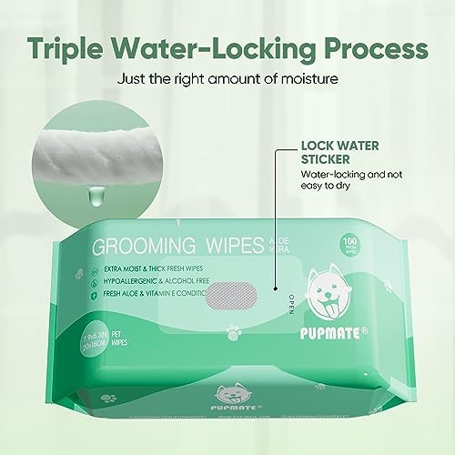 Pet Wipes for Dogs & Cats, Extra Moist & Thick Grooming Puppy Wipes with 300 Fresh Counts, Aloe Vera/Nature (3 Pack) - Image 3