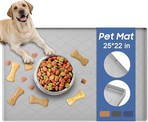 URMONA Pet Food Mat 25 x 22 in, Waterproof Silicone Dog Food Mat Litter Mat by URMONA