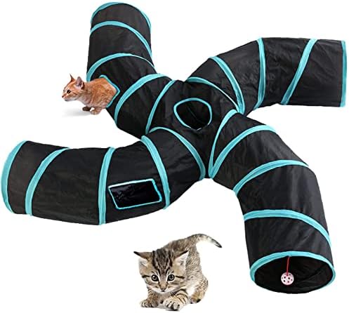 Upgraded Cat Tunnel Toy with 5 peek-a-Boo Windows, Large 4-Way Maze Tube by Feesok