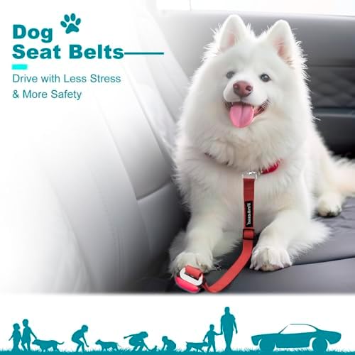 2 PCS Dog Seat Belt for Car Frskcssd Adjustable Dog Car Harness Heavy Duty Nylon Dogs Safety Seat Belt (Black+Red) - Image 6