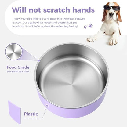 WENBOKMIN Dog Bowl, Stainless Steel Food and Water Bowl, 64oz, Light Purple | Non Slip Quiet Bottom, Easy to Clean, Dishwasher Safe - Image 6