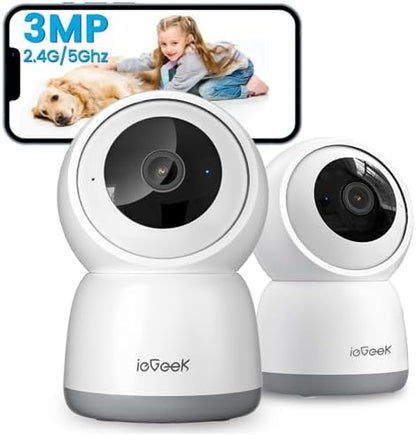 ieGeek Indoor Camera, 2K Cameras for Home Security, 5G Security Camera Indoor, 360° Pet/Dog/Baby Camera with Phone App, AI Tracking, 2-Way Audio, Night Vision, 24/7 SD Card Storage, Alexa (2 Pack) by ieGeek