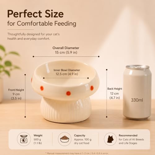 Ceramic ElevatedMushroom Feeding Cat Bowl Whisker Friendly - Image 2