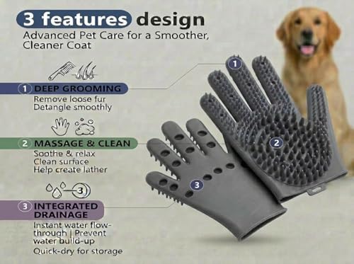 Pet Grooming Gloves for Cats & Dogs – Silicone Hair Removal Glove for Bathing, Shedding & Massage – Gentle Mitt for Long & Short Hair Pets with Drainage System - Image 2