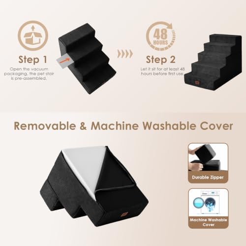 EHEYCIGA Dog Stairs for Bed 22.5" H, 5-Step Extra Wide Dog Steps, Black - Image 6