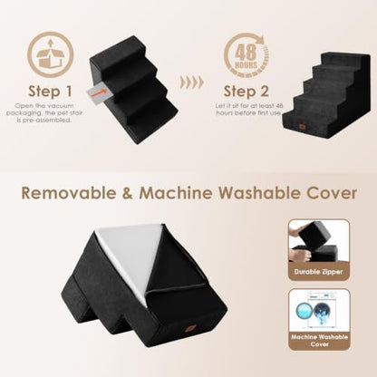 EHEYCIGA Dog Stairs for Bed 22.5" H, 5-Step Extra Wide Dog Steps, Black - Image 6