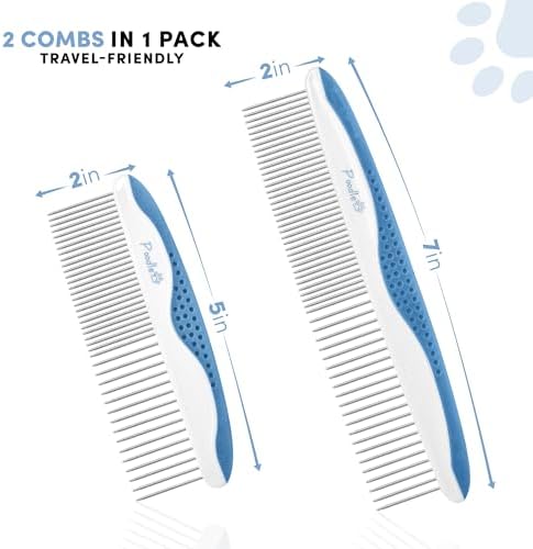 Poodle Pet Dog Combs for Grooming | 2 Pack | Stainless Steel Teeth Easily Remove Dirt | Proper Care Prevents Knots and Mats for Long and Short Haired Pets | Anti-Slip Comfort Grip Handle (Blue) - Image 3