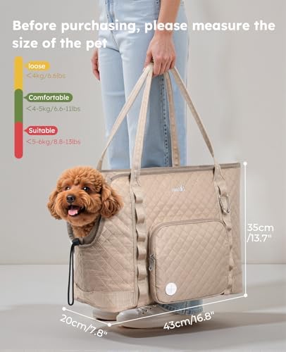 Pecute Dog Purse Carrier, Dog Carrier with Pockets for Small Dogs,XL,Khaki - Image 2
