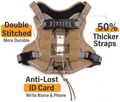 Dog Harness and Leash Set for Small Dogs, No Pull Tactical Dog Harness, Service Dog Vest with Name Patches, Adjustable Reflective Military Dog Harness with Handle & MOLLE for Training, Khaki, S - Image 5