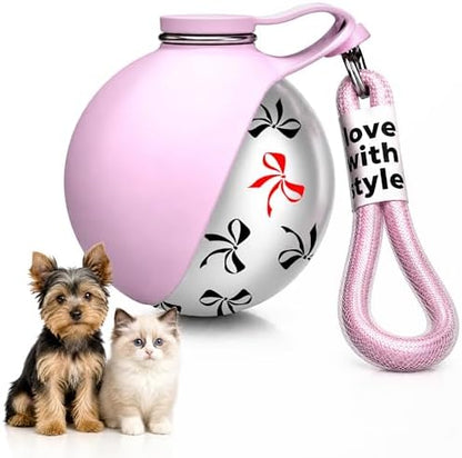 Portable Dog Water Bottle for Walking, 10oz Stainless Steel Pet Water Dispenser with Foldable Silicone Bowl, Leak-Proof Puppy Water Bottle for Small Dogs&Cats,Travel Hiking Outdoor Use(Pink Bow Print) by Unknown
