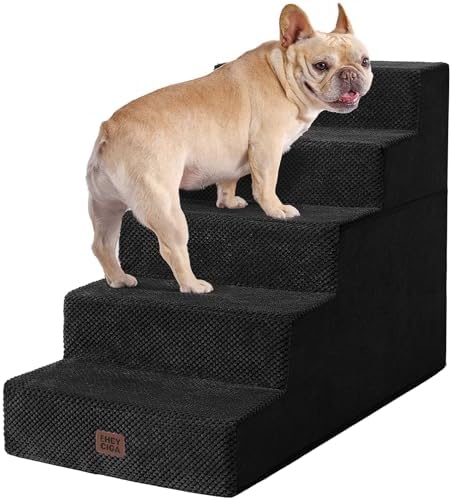 EHEYCIGA Dog Stairs for High Bed 22.5" H, 5-Step Dog Steps, Black by EHEYCIGA