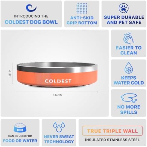 Coldest Dog Bowl - Anti Rust Metal, Non Slip, 3 Layers Insulated Stainless Steel Dog Bowls - Spill Proof & Heavy Duty - Water Bowl for Dogs, Cats & Pets, Dish Washer Safe (21 oz, Mars Red Glitter) - Image 6