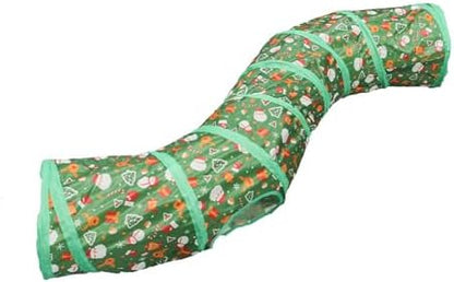 Christmas Cat Tunnel S-Shaped Tube – Collapsible Holiday Cat Play Tunnel with Interactive Crinkle Design for Cats and Kittens by Haourlife