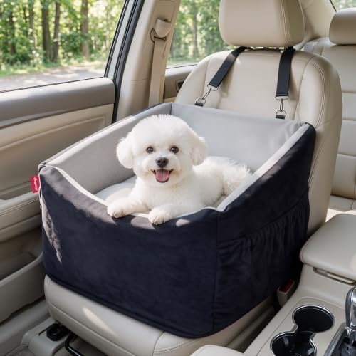 BurgeonNest Small Dog Car Seat for Dogs Up to 25 lbs (Black Grey) by Lifelongfriendsbelovedfamily