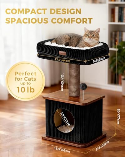 Small Cat Tree for Indoor Kittens, 30" Compact Modern Cat Tower - Image 2