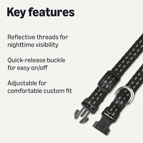 Amazon Basics Reflective Polyester Dog Collar, Adjustable Length 8.7"-13.5", 0.7" W, Quick-Release Buckle for Easy On/Off, Extra Small, Black - Image 2