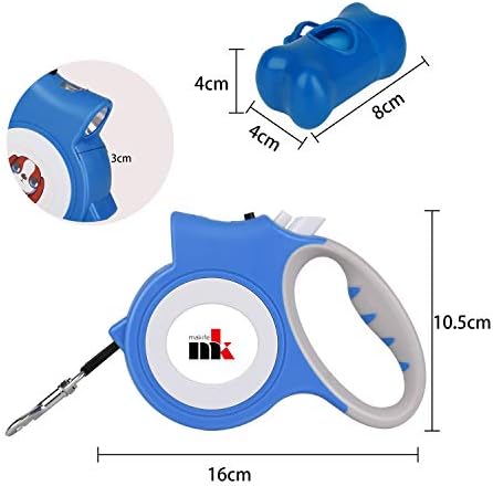 Retractable Dog Leash with LED Light Makife 5m Extendable Dog Lead for Small Medium Puppis up to 25kgs, One-Hand Brake & Lock System, Ergonomic Handle - Blue - Image 6