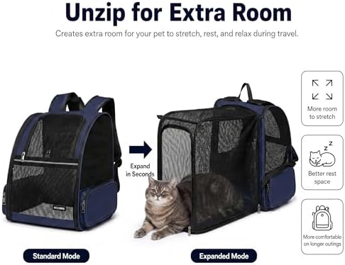 Cat Backpack，Expandable Cat Carrier Backpack, Dog Backpack Carrier and Pet Carrier Backpack, Suitable for Cats, Dogs Kitten or Small Dogs, Travel Friendly Puppy Cats Bag (Blue) - Image 2