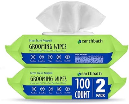 earthbath Green Tea & Awapuhi Grooming Wipes, 100 Count (2 Pack) by earthbath