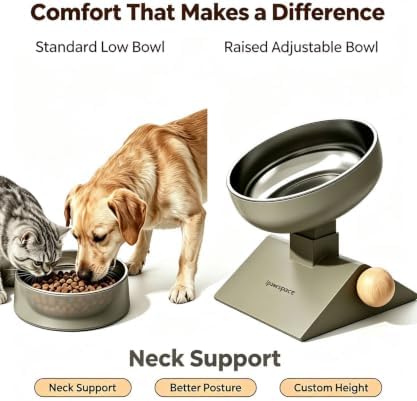 Elevated Cat Bowl,Raised Cat Bowl Stand with 3-Level Height,Grey - Image 6
