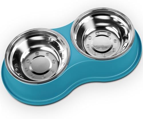 Epetslove Dog Bowls Large Stainless Steel Dog Water and Food Bowls Set with No-Slip Base, Pet Feeder Bowls Raised Edges for No Spill, Dog Cat Dish for Small, Medium, and Large Pets by EpetsLove