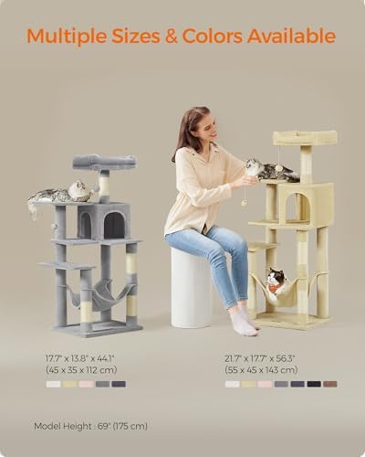 Feandrea Cat Tree, 54.2-Inch Cat Tower, Multi-Level Condo, Beige - Image 7