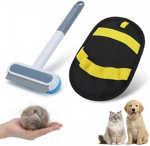 Pet Hair Remover Set, 3-in-1 Pet Hair Remover Brush with Built-in Detail Brush & Long Handle, Magic Pet Hair Removal Glove, Multi-Surface Pet Hair Remover for Home & Car & Furniture by Unknown