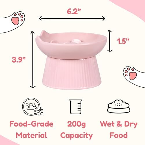 2 Pack Unbreakable Raised Slow Feeder Bowl for Cats and Small Dogs, Elevated Cat Bowls, Detachable Slow Feede Bowl, Heavy Weighted, Non-Slip Feeder, Dry & Wet Food (Pink + White, 6.2'') - Image 7