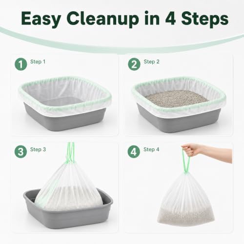 60 Pcs Extra Large Cat Litter Box Liners, 37 x 18 in Drawstring Kitty Waste Bags, Extra Thick Leakproof Tear-Resistant Heavy Duty Enhanced Load-Bearing Strength for Multi-Cat Waste Pans - Image 4