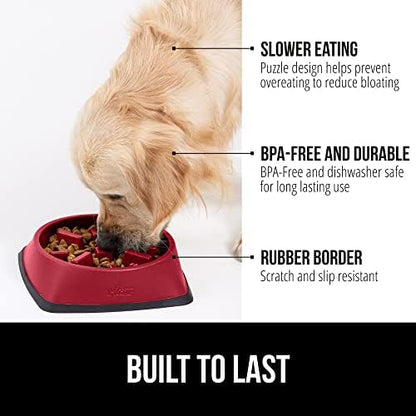 GORILLA GRIP® Patented Slow Feeder Dog and Cat Bowl, BPA Free, 4 Cup Red - Image 2