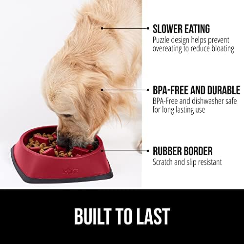 GORILLA GRIP® Patented Slow Feeder Dog and Cat Bowl, BPA Free, 2 Cup Red - Image 2