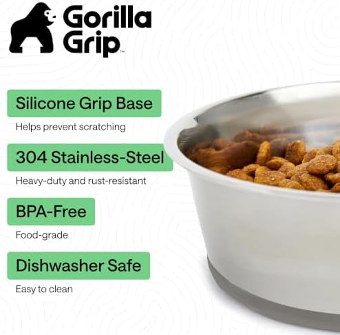 GORILLA GRIP Dog Bowl, Food Grade Stainless Steel Water Bowls, 6 Cup Gray - Image 2