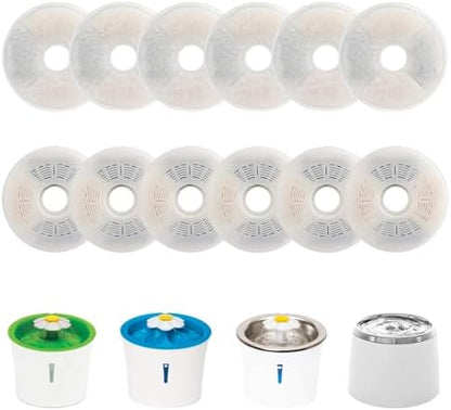 12 Pack Cat Water Fountain Filters for Catit, Triple Action Replacement Filters for Catit Flower Fountain and Catit Stainless Steel Fountain by WEZEBEL