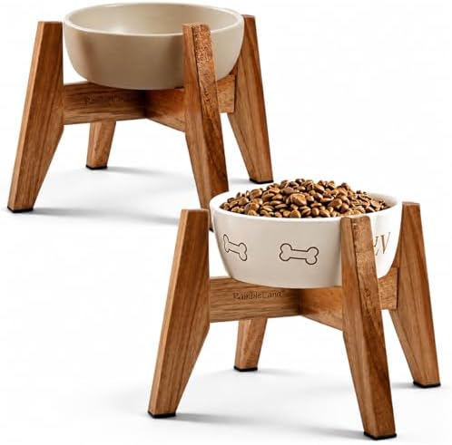 RAINBLELAND Elevated Dog Bowl Stand for Small Dogs, 7" Wood Stand, 2 Pack by RainbleLand